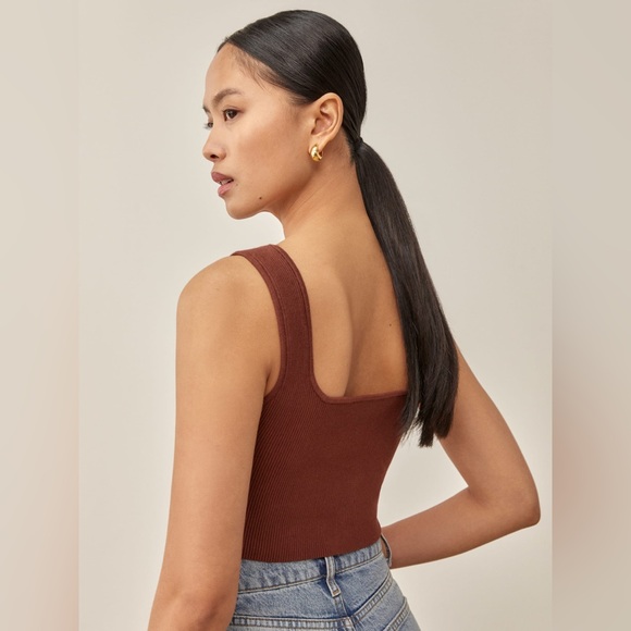 Reformation Brown Tea Ribbed Cropped Sweater Tank Sz S - Picture 2 of 6